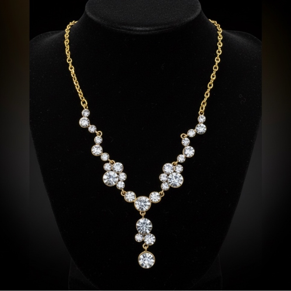 Inner Light Gold Tone Crystal Y Drop‎ Necklace. Fan Favorite. Hypoallergenic
